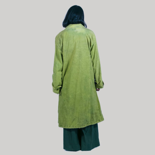 Hand loom women's long jacket with hand work (Olive Green)