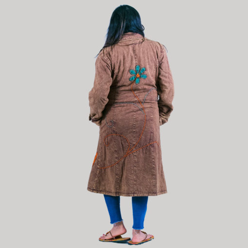 Hand loom women's long jacket (Brown)