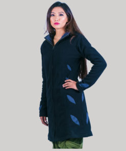 Contrast decorate women's long jacket (Dark Blue)
