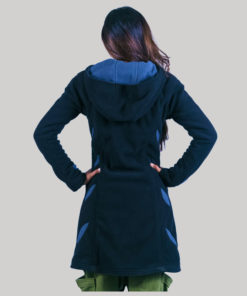 Contrast decorate women's long jacket (Dark Blue)
