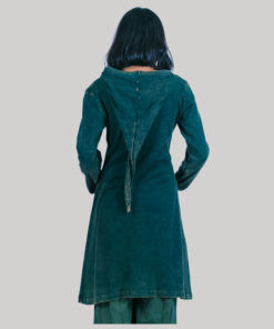Women's long rib jacket with flower hand work (Teal)