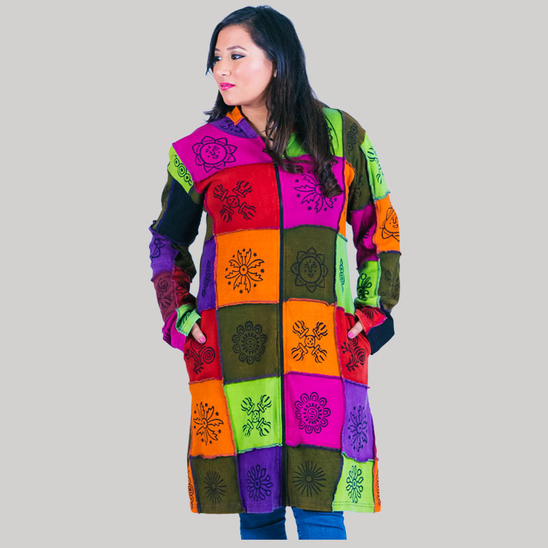 Women's long pointed hood, jacket (Olive Green) - Garments Nepal