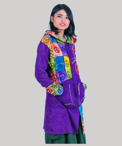 Block print women's long jacket (Purple)