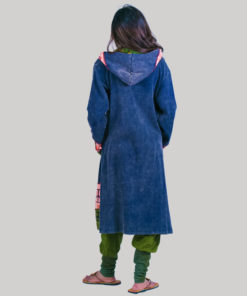Asymmetrical razor cut women's long jacket (Navy Blue)