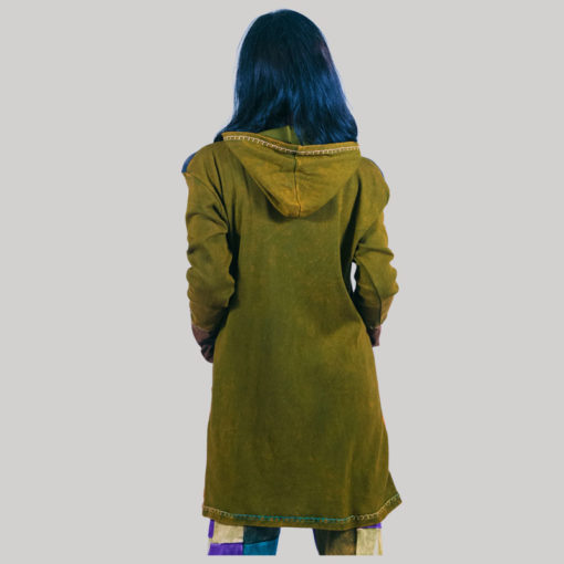 Women's long rib jacket with block print (Olive Green)