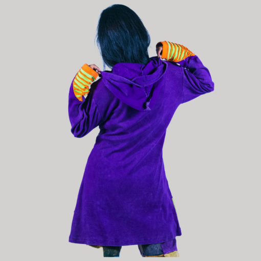 Asymmetrical razor cut women's long jacket (Purple)