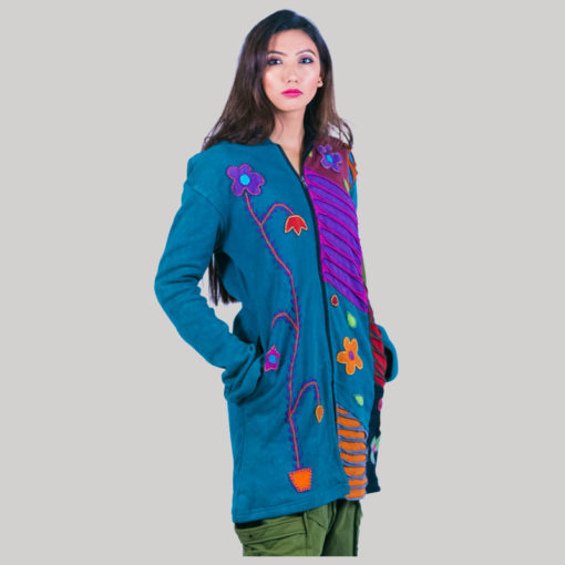 Women's long asymmetrical patches jacket (Teal)