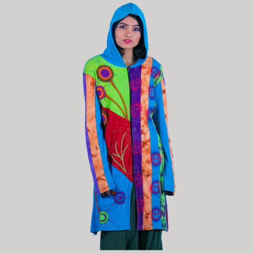 Ti-dye women's long jacket with hand work (Blue)