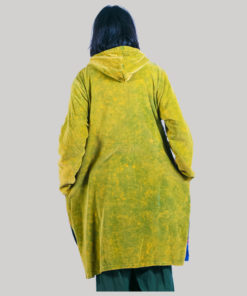 Asymmetrical razor cut polar lining women's long jacket (Yellow)