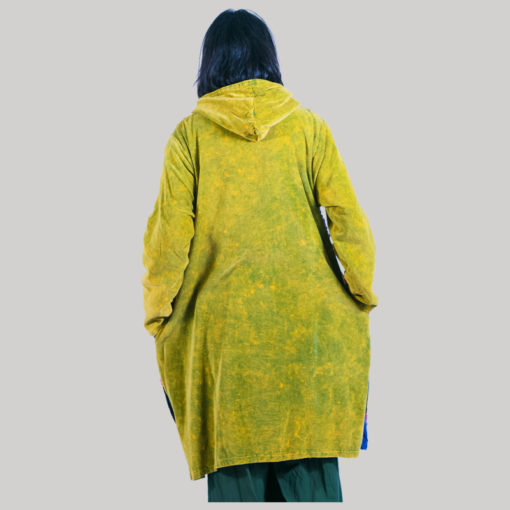 Asymmetrical razor cut polar lining women's long jacket (Yellow)