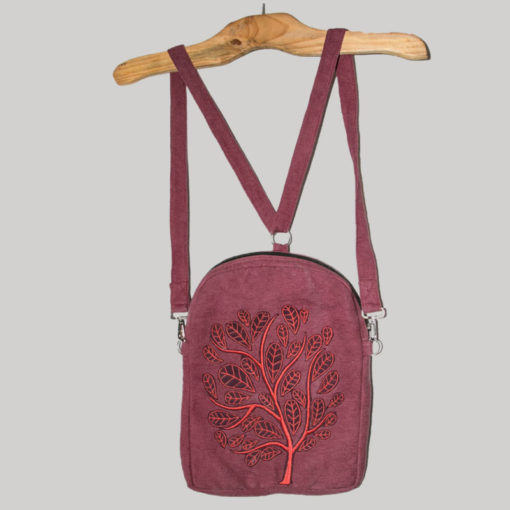 Small bag-pack with tree patch leaf embroidery