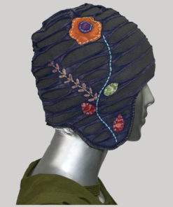 Ear-flap cap with flower hand work