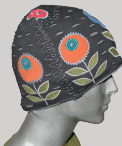 Flower embroidery cap with jersey cotton & polar fleece