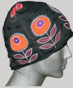 Flower embroidery cap with jersey cotton & polar fleece