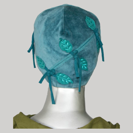 Velour jersey cotton cap with embroidery and strings