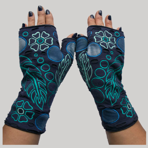 Women's gloves flower & leaf embroidery