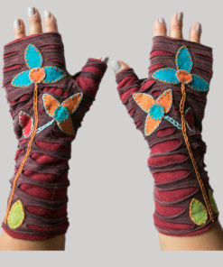 gloves with flower hand stitching razor & stone wash