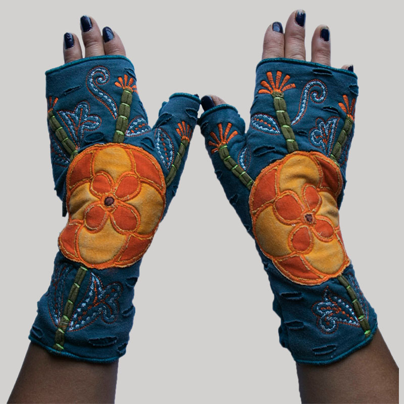 Gloves with big flower embroidery - Garments Nepal