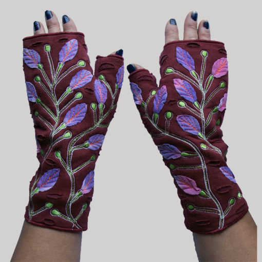 Women's gloves with branch & leaf embroidery