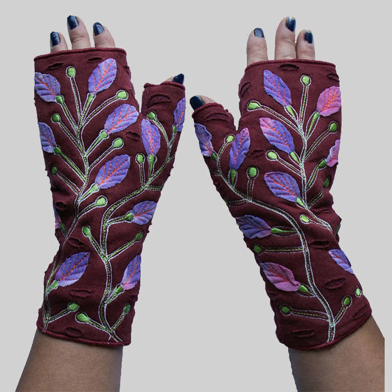 Women's gloves with branch & leaf embroidery - Garments Nepal