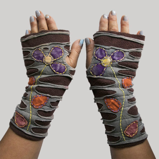 Gloves with razor cut & flower hand work