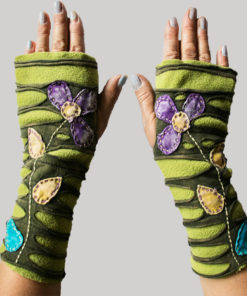 Gloves with razor cut & flower hand work