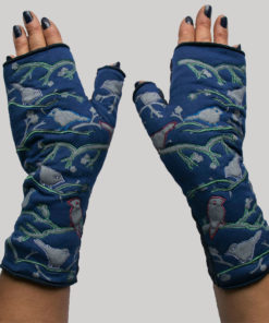 Gloves polar fleece with printed birds & tree out lining embroidery