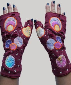 Women's gloves with round overlap embroidery