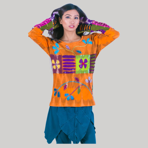 Women's symmetrical razor Flower Hand Worked T-shirt