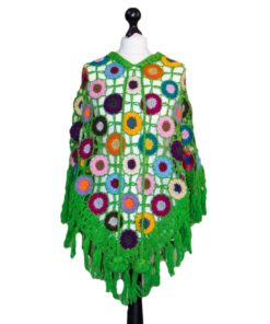 woolen crochet hand maid flower patch poncho.