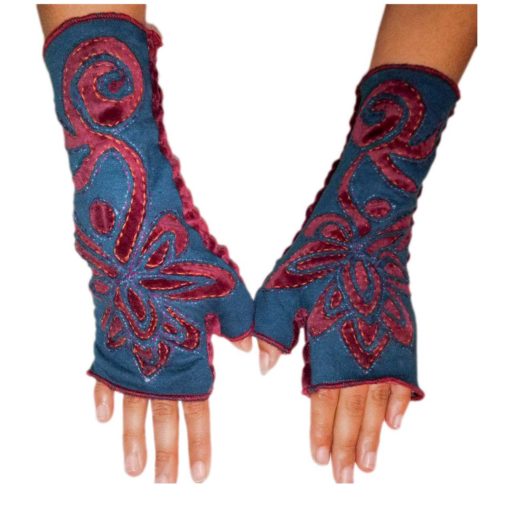 gloves polar fleece with jersey cotton with lotus flower hand stitching 1a
