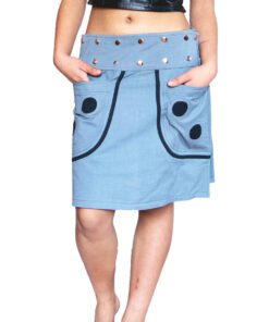 Boho Grey Pocket Wrap Skirt with ribal Patch Pocket.