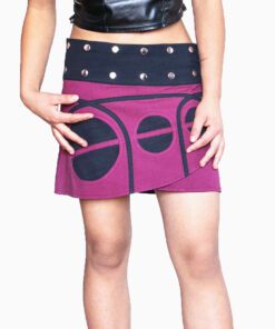 Alternative view of Nepal Handmade Cotton Boho Wrap Mini Skirt – Purple and Black Circle Pattern
