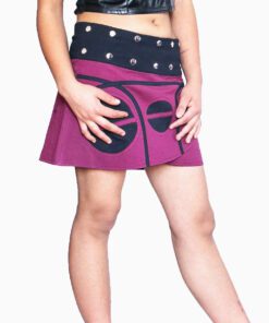 Nepal Handmade Cotton Boho Wrap Mini Skirt – Purple and Black Circle Pattern
