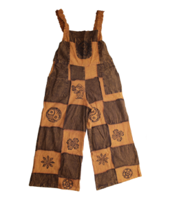 Boho Patchwork Cotton Dungaree Jumpsuit – Brown & Beige